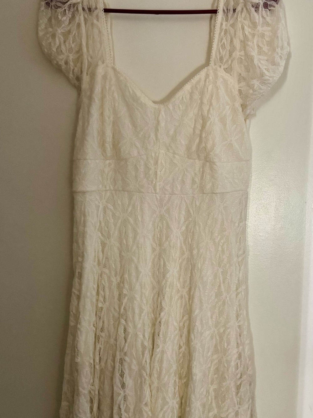 Ivory Lace Maxi Dress with Puff Sleeves